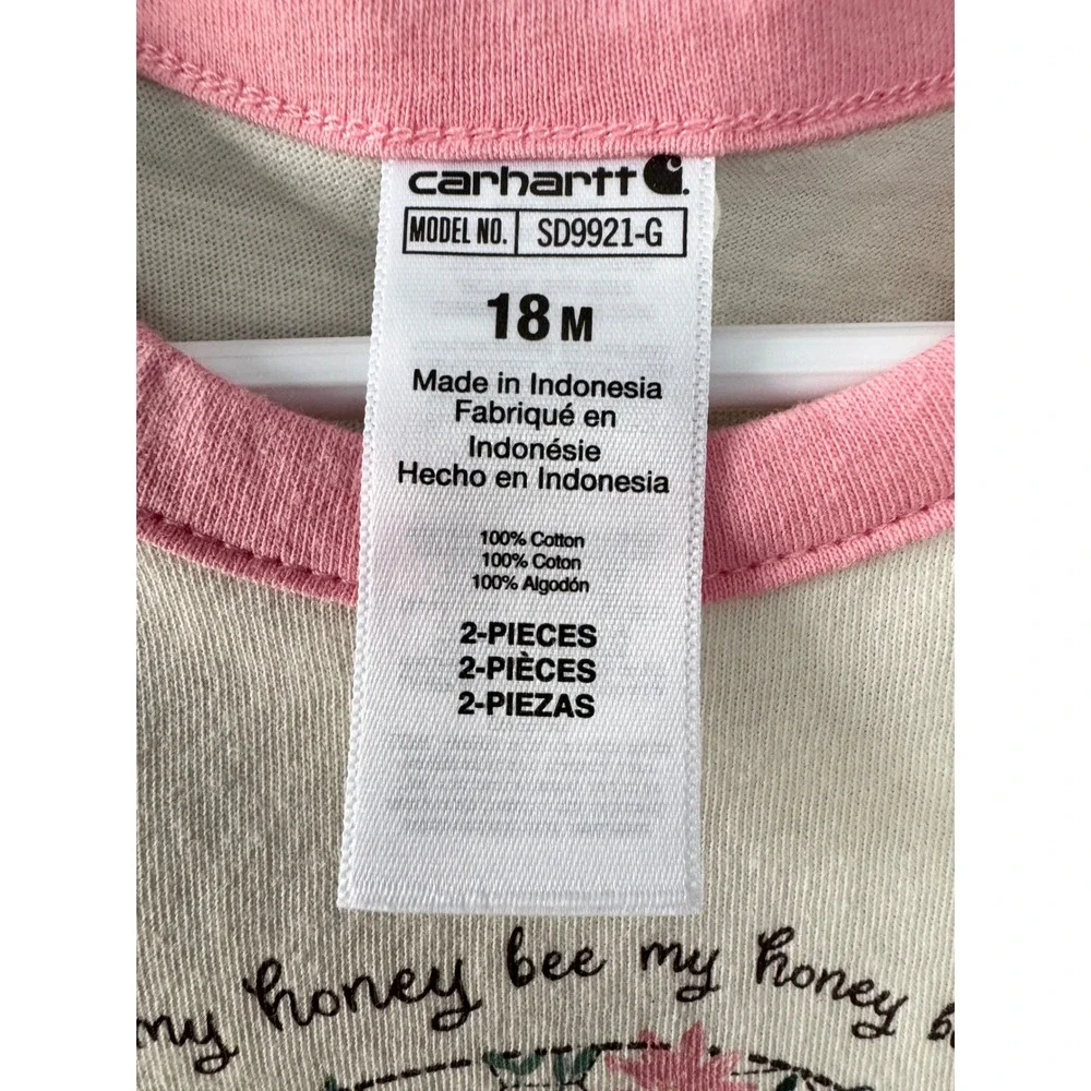 Carhartt Baby Girls Bee My Honey Floral Logo Bodysuit White Pink 18M SD9921-G
